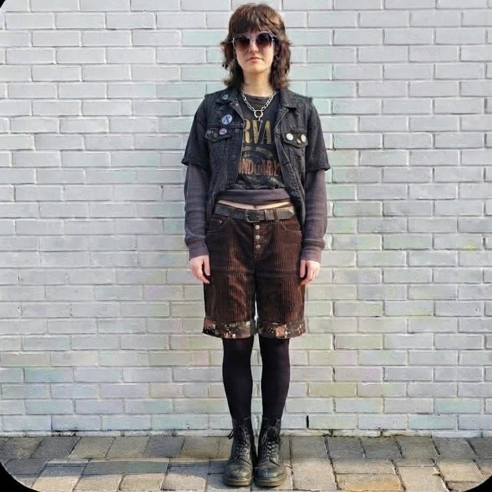 Corduroy Floral Cuff Shorts Womens M Brown Earthy Granola Forest Fairy Grunge